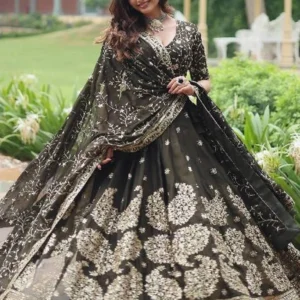 women's elegant pink floral printed lehenga choli with sequin embellished blouse, mirror work dupatta and flowing flared skirt – perfect for weddings, parties, festive & traditional occasions