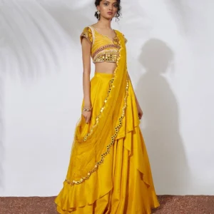 women's elegant pink floral printed lehenga choli with sequin embellished blouse, mirror work dupatta and flowing flared skirt – perfect for weddings, parties, festive & traditional occasions