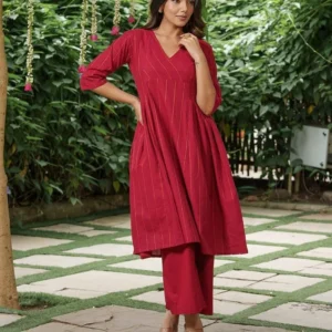 peach pink floral printed cotton kurta set with palazzo and dupatta – comfortable daily wear & festive ethnic outfit