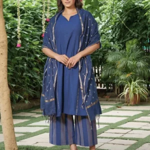 peach pink floral printed cotton kurta set with palazzo and dupatta – comfortable daily wear & festive ethnic outfit