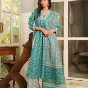 peach pink floral printed cotton kurta set with palazzo and dupatta – comfortable daily wear & festive ethnic outfit