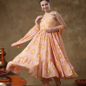 deep maroon anarkali suit with golden embroidery and net dupatta