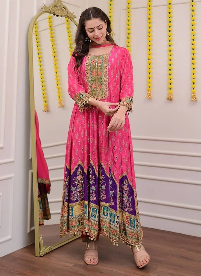 deep maroon anarkali suit with golden embroidery and net dupatta deep maroon anarkali suit with golden embroidery and net dupatta