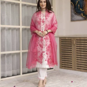 peach pink floral printed cotton kurta set with palazzo and dupatta – comfortable daily wear & festive ethnic outfit