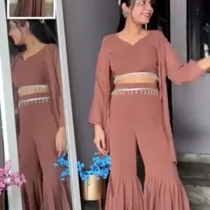 chic green semi formal anarkali set with embroidered top, flowing pants, and matching dupatta – perfect for festive occasions and traditional gatherings