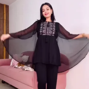 elegant pink cotton printed kurti with matching pants – sleeveless tie up style designer ethnic set for casual, festive, and everyday wear